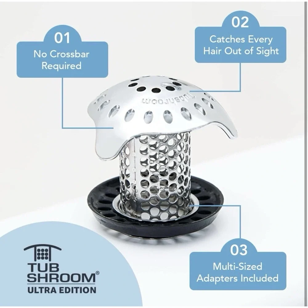 TubShroom Ultra (Stainless) Strainer Plus StopShroom® Plug Combo for Tub Drains